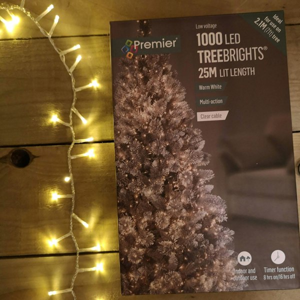 Samuel Alexander 1000 LED 25m Indoor Outdoor Christmas Multi Function Mains Operated String Lights with Timer & Clear Cable in Warm White