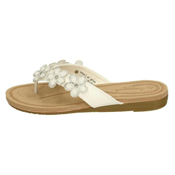 Savannah Ladies Savannah Jewelled Flower Trim Toepost Sandals