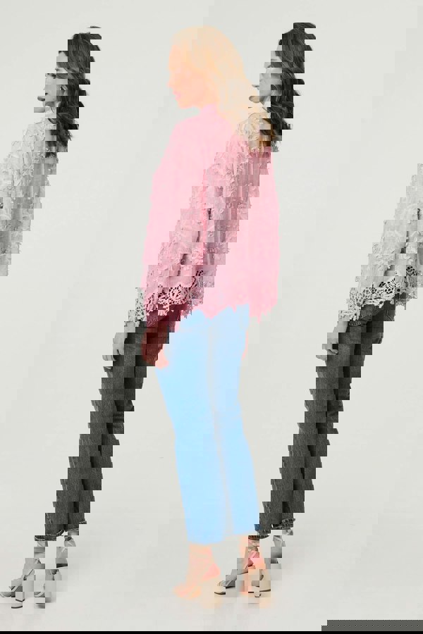 Pink | Embroidered Lace Long Sleeve Shirt
