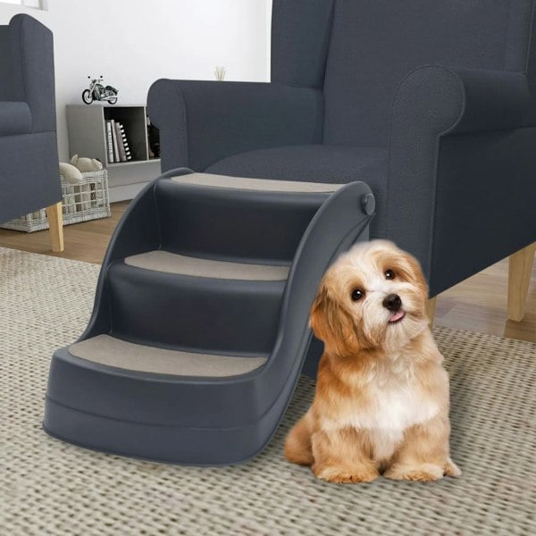 Berkfield Folding 3-Step Dog Stairs Dark Grey