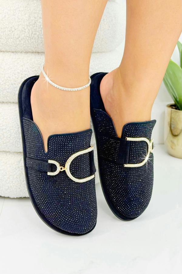 Love Lemonade Crystal Imperial Suede Slip On Clog Mules Black
