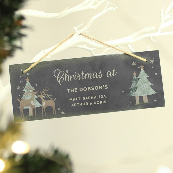 Personalised Memento Company Personalised Christmas Reindeer Hanging Slate Plaque
