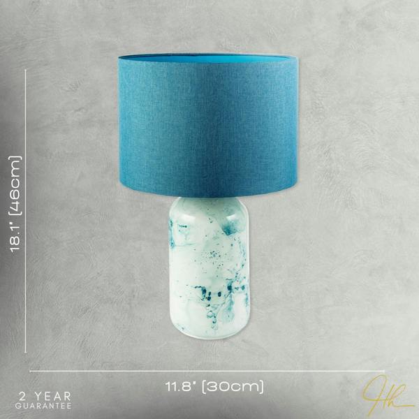 Modern Teal and Duck Egg Marble Drip Snowflake Glass Lamp with Shade Image 7