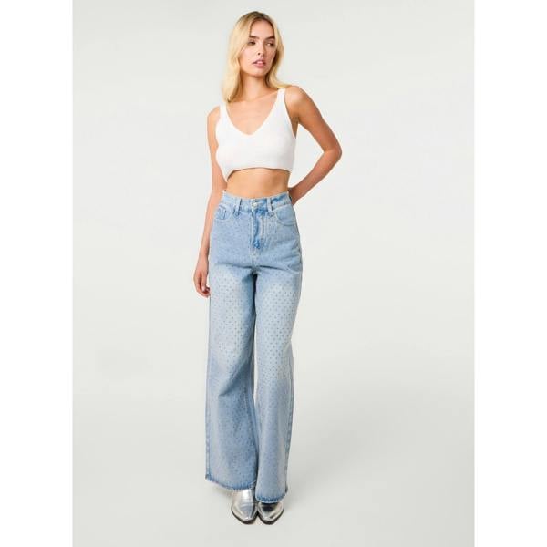 Pink Vanilla All Over Stud Wide Leg Jeans