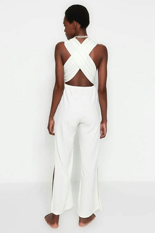 WOVCOR Woven Slit Maxi Beach Jumpsuit