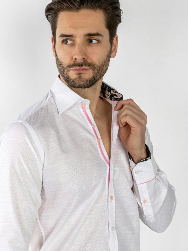 TEXTURED JACQUARD SHIRT W/ DARK FLORAL INSERT - Claudio Lugli Shirts