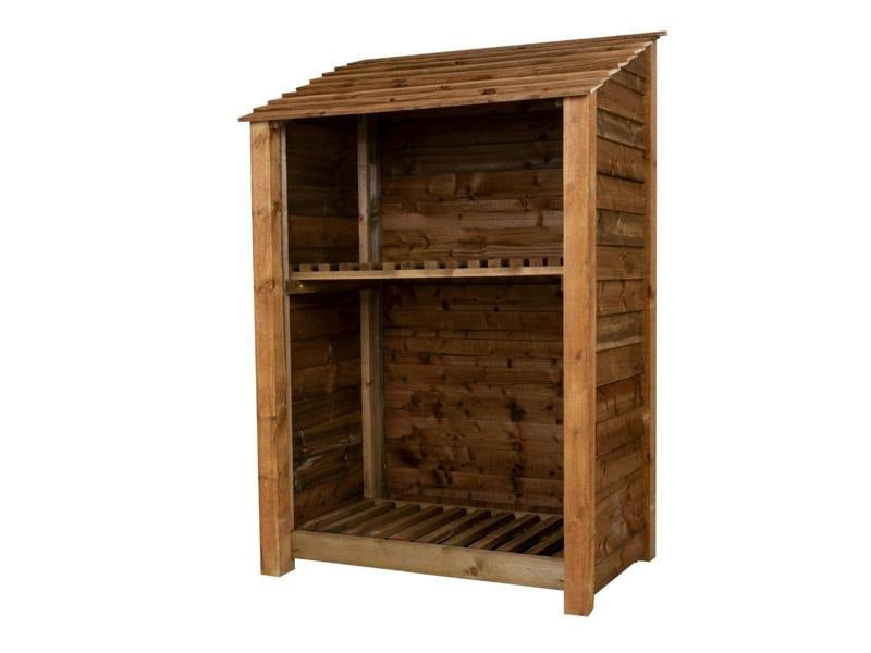 Arbor Garden Solutions Wooden Log Store with Shelf W-119cm, H-126cm or 180cm, D-88cm - Brown Finish