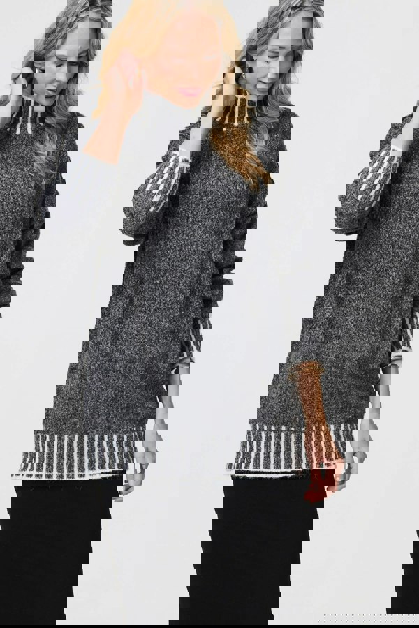 Grey | Stripe Trim High Neck Oversized Jumper
