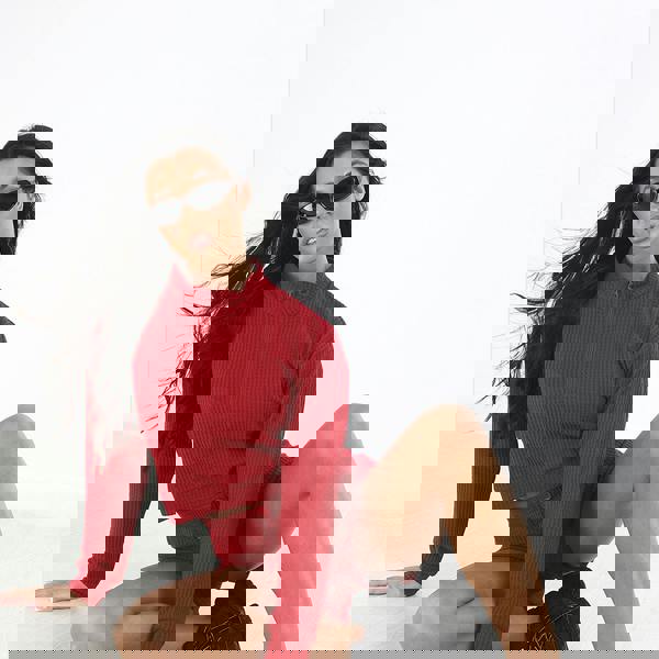 Brave Soul Red Waffle 1/4 Zip & Short Lounge Set - Red Image 1