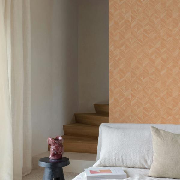 Grandeco Boutique Amber Art Deco Geo Luxury Weight Embossed Wallpaper, Terracotta Orange