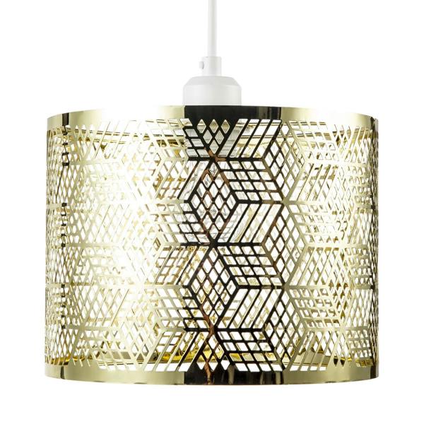 Modern Zig Zag Gold Pendant Shade with Cut Diamonds and Rectangles Image 4