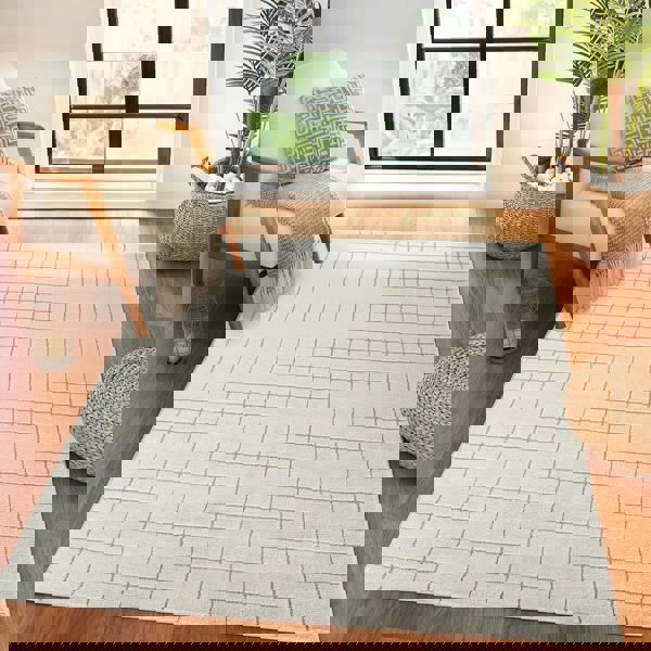 Livabliss Our Pnw Home Cascade-Modern Ivory Brown Graphic High Pile Rug