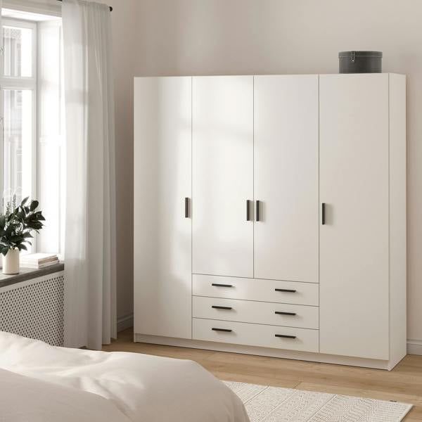 Furniture To Go Sprint Wardrobe with 4 Doors + 3 Drawers in White