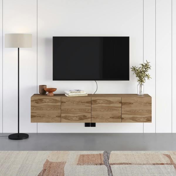 Decortie Daroca Floating Wall-Mounted TV Unit up to 65-Inch TVs 180cm(W) Soft-Close 4 Doors TV Cabinet for Living Room