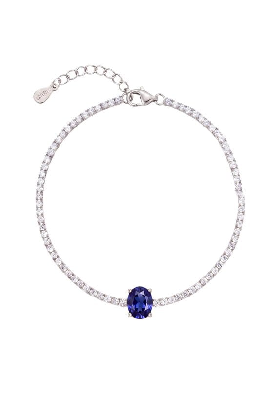 Latelita Garbo Oval Gemstone Tennis Bracelet Sapphire Silver