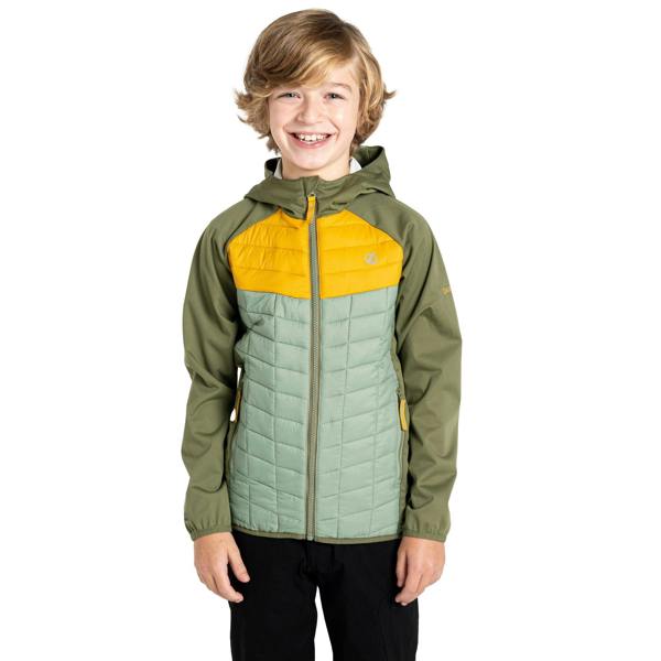 Dare 2B Childrens/Kids Explore II Colour Block Hybrid Jacket - Olivine Green/Hedge Green/Tawny - 