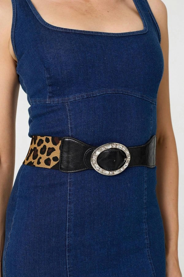 Beige | Animal Print Diamante Embellished Belt
