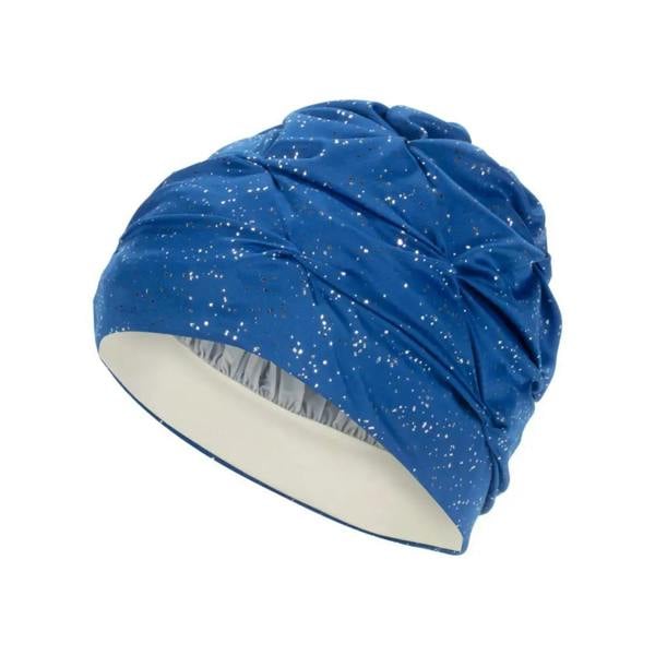 Royal blue glittery Fashy Sparkle fabric swim cap with white lining