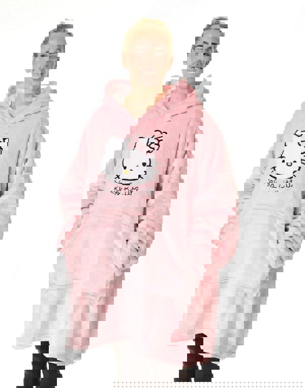 Hello Kitty Womens Pink Character Face Blanket Hoodie (One Size)