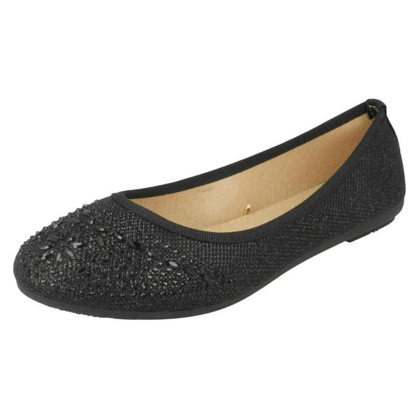 Spot On Ladies Spot On Jewel Trim Vamp Ballerinas