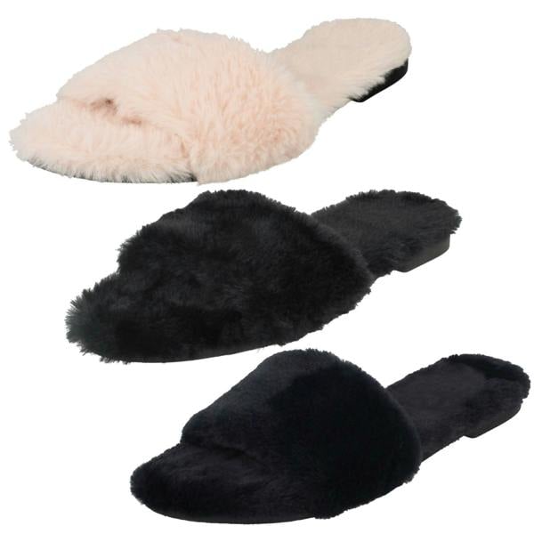 Savannah Ladies Savannah Flat All Fur Slider Mules F00090