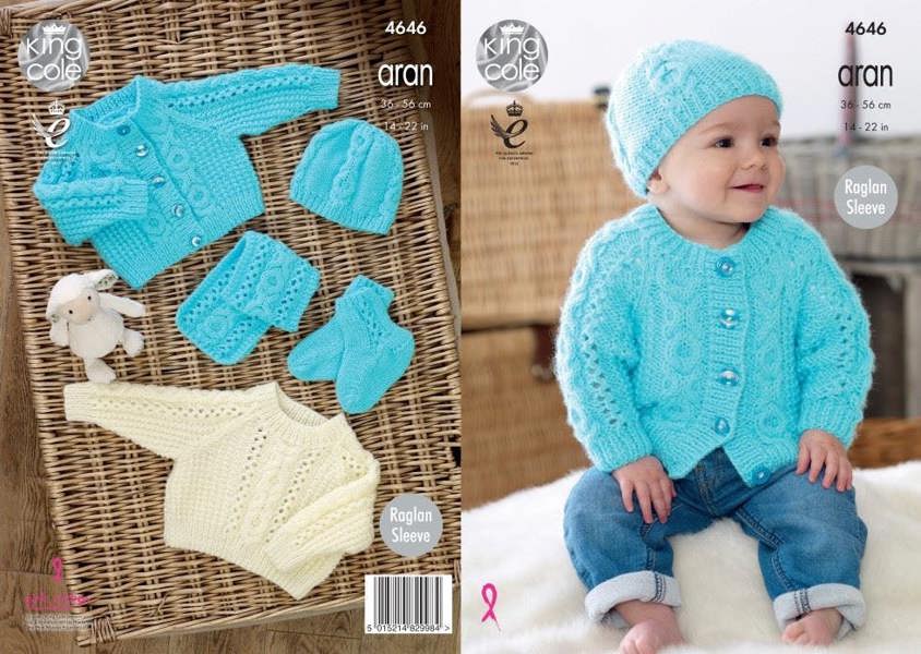 King Cole Comfort Knitting Pattern 4646, Shoes, Headwear, Scarves, Cardigans, Sweaters for Baby, 14 - 22 Inches - Advanced