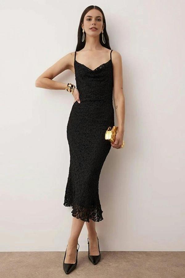 WOVCOR Lace Knit Midi Lined Evening Dress