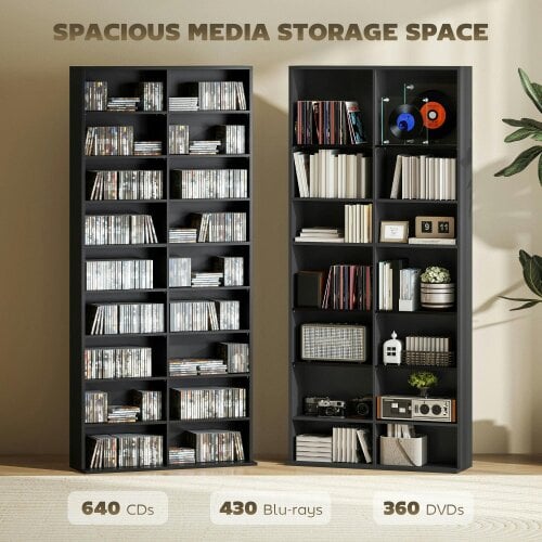 Wyld Haus Sezi Wood Black Tall Media Storage Tower With 640 Disc Capacity