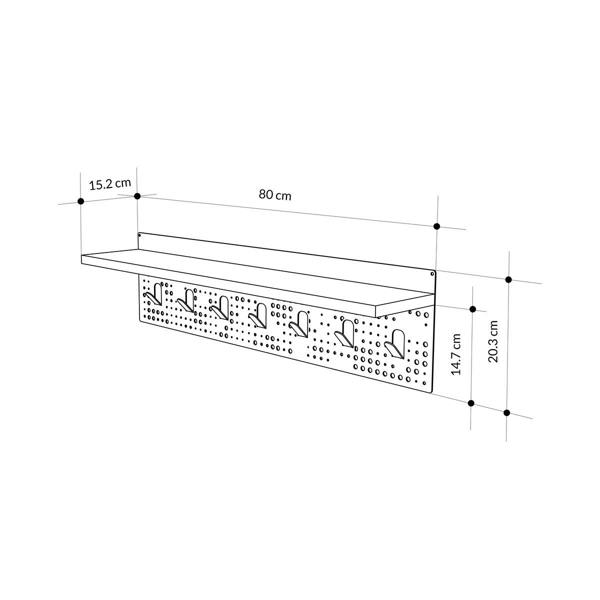 Decortie Novo Wall-Mounted Coat Rack Metal 7 Hooks and Open Shelf Storage Space, Hallway, Bedroom (Black Metal)