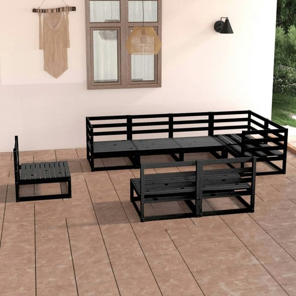 Berkfield 8 Piece Garden Lounge Set Black Solid Pinewood