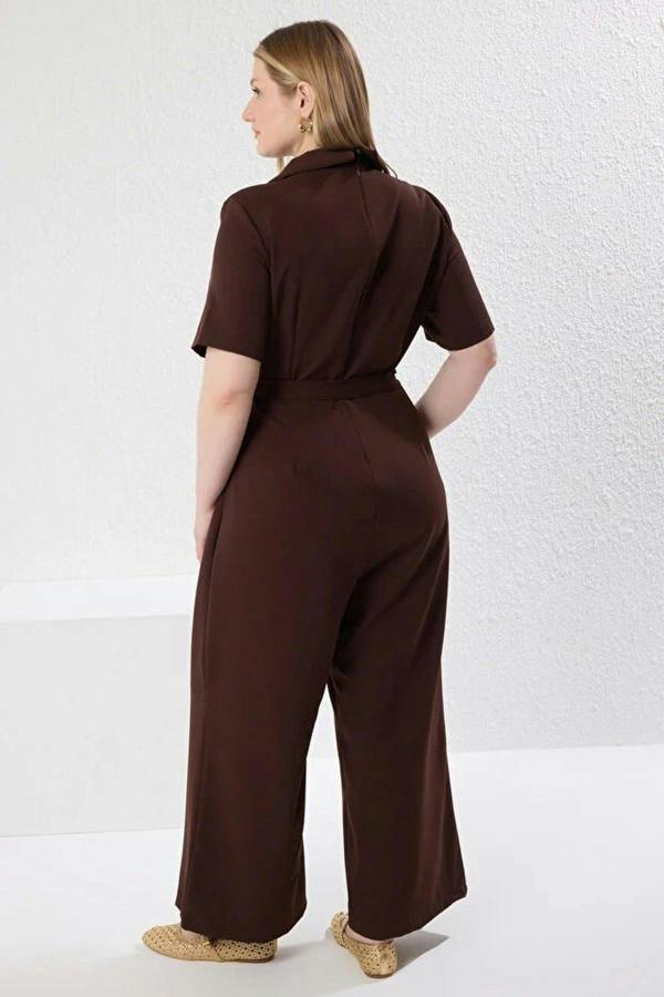 WOVCOR V-Neck Wrap Plus Size Woven Jumpsuit