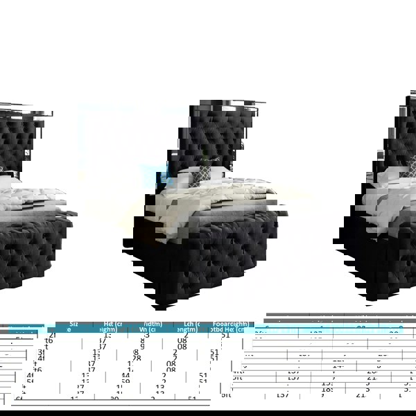 Casa Magna Marino Mirror Upholstered Soft Velvet Bed Frame - Black