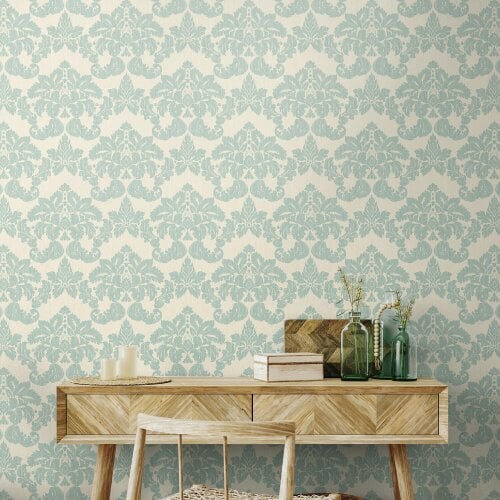 Hoopla Walls Windsor Damask - Soft Blue 10m Wallpaper