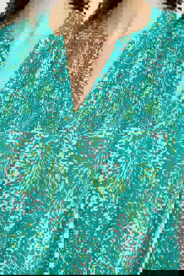 Mudflower Floral Print Lightweight Shirred Bodice Top