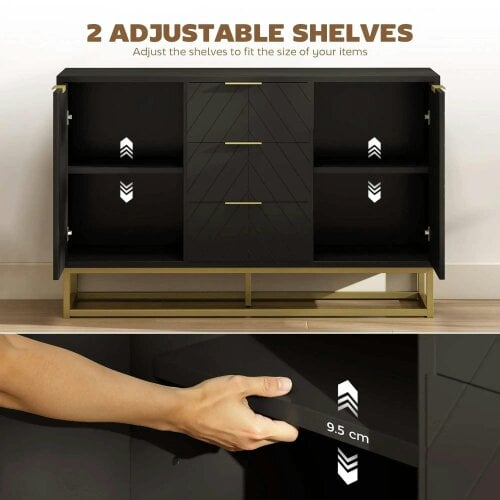 Sideboard with 3 Drawers and Adjustable Shelves for Living Room - Black