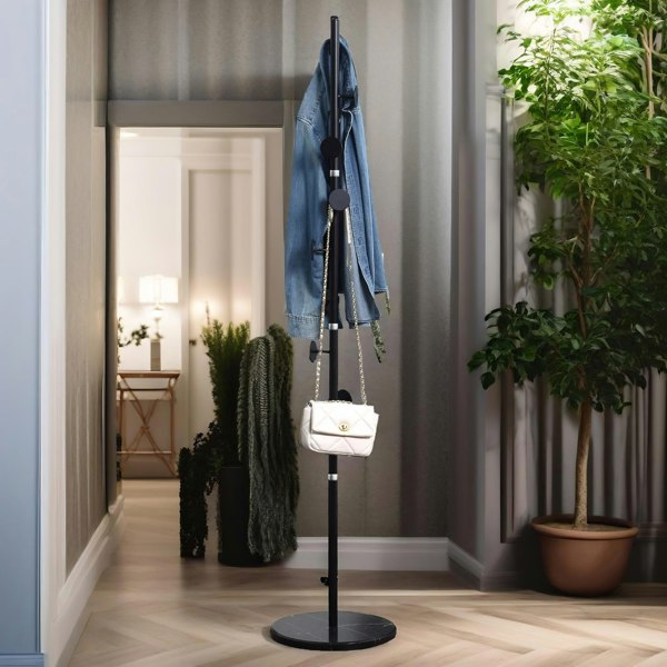 Rafaelo Mobilia Marble Base Adjustable Coat Stand With 8 Hooks Black