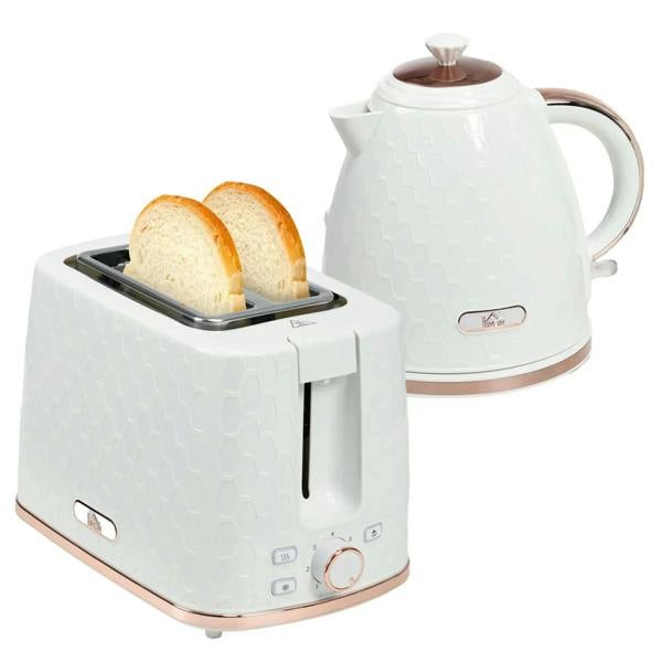 Cream electric kettle and 2-slice toaster set with toast slices