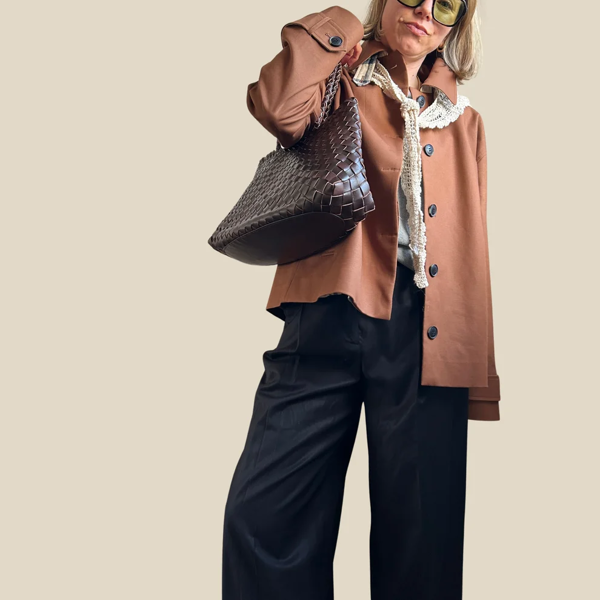 Scott-Samuel Large Woven Leather Shoulder bag