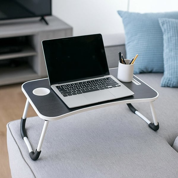 Modcraft Folding Laptop Bed Table with Cup Holder, Lap Desk Tray for Sofa, Breakfast, Portable, Black