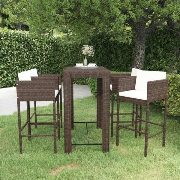 Berkfield 5 Piece Garden Bar Set with Cushions Poly Rattan Brown