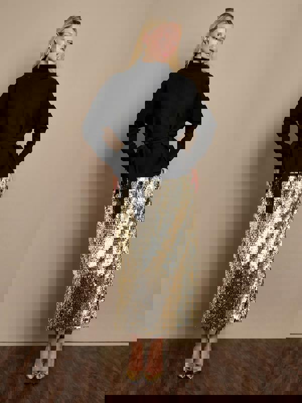 GWD Simone Midi Sequin Skirt Gold