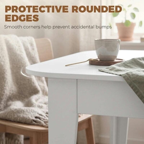 Extendable Oval Dining Table for 4-6, Modern Expandable Kitchen Table, Round Edges, White