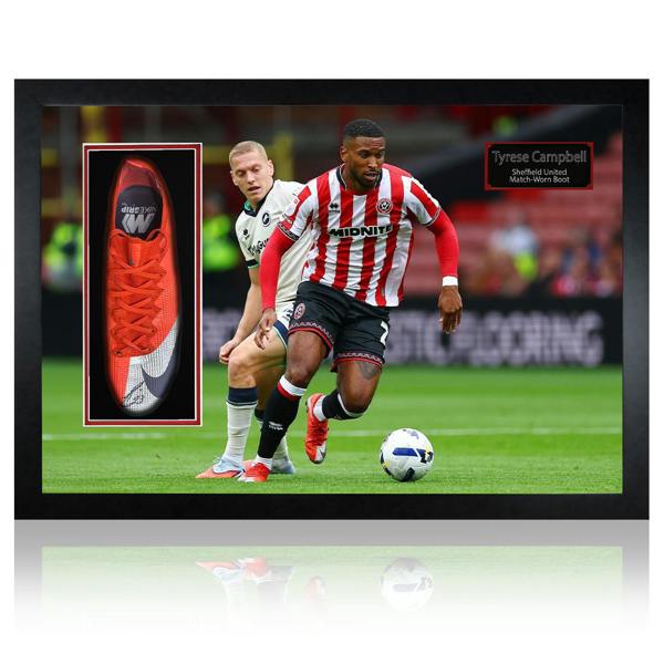 Tyrese Campbell Signed & Match-Worn Sheffield United Boot Iconic Frame #2