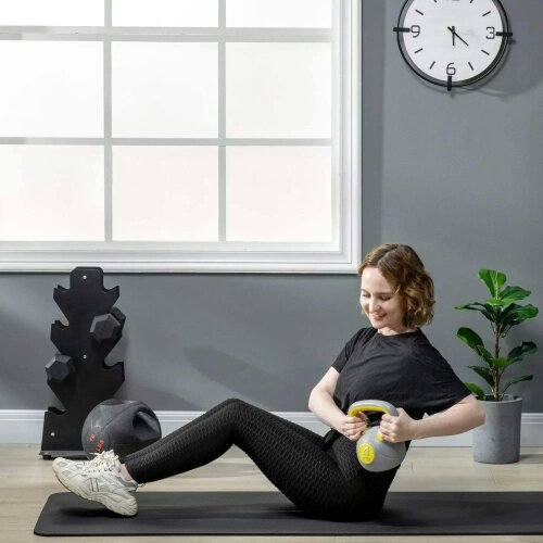 Bobobiy SPORTNOW Kettlebell, 4kg Kettle Bells with Handle for Home Gym Weight Lifting and Strength Training, Yellow and Grey