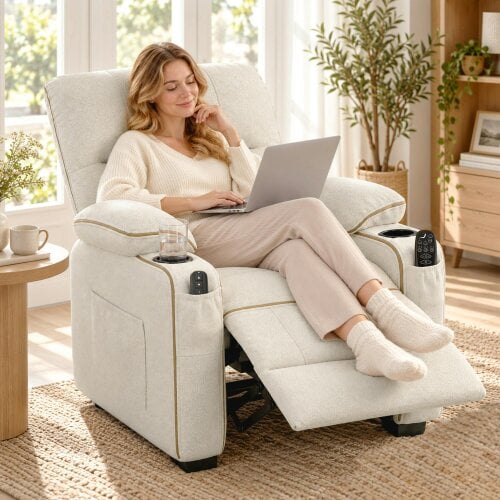 HOMCOM Electric Massage Recliner Armchair with Vibration, Heat, Beige