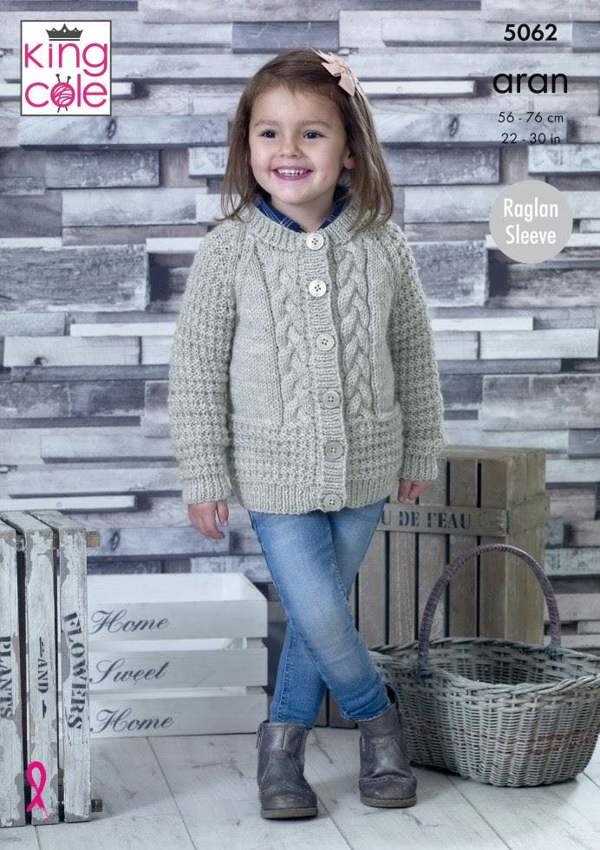 King Cole Fashion Aran Knitting Pattern 5062, Cardigans for Kids, 22 - 30 Inches