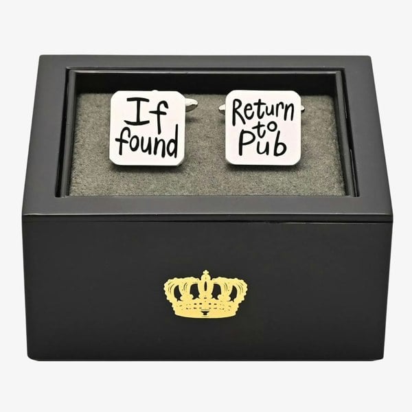 T. H. Baker Harvey Makin If Found Return To Pub Brushed Cufflinks HM2386