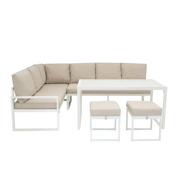 Jardi Aluminium Corner Sofa Set With Black Rattan Storage Box - White