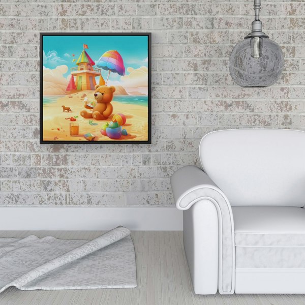 Warren Reed Bear On A Beach Holiday Framed Canvas