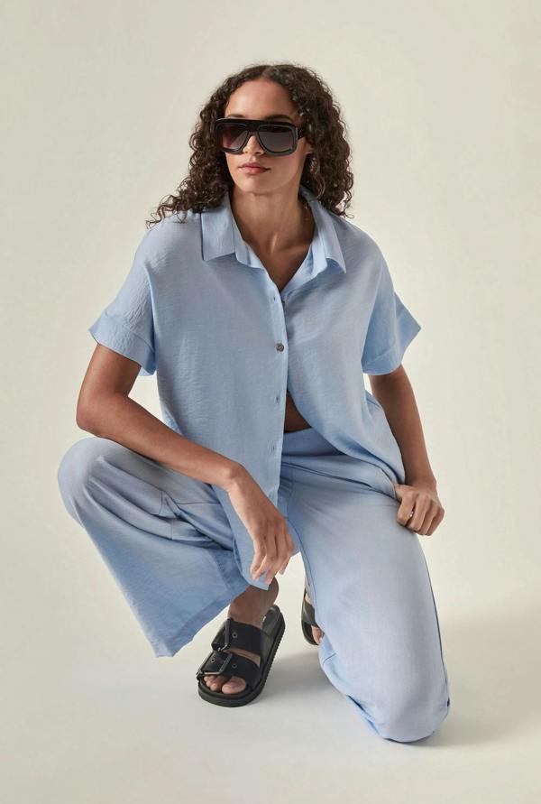 James Lakeland Relaxed Short Sleeve Blouse – Powder Blue